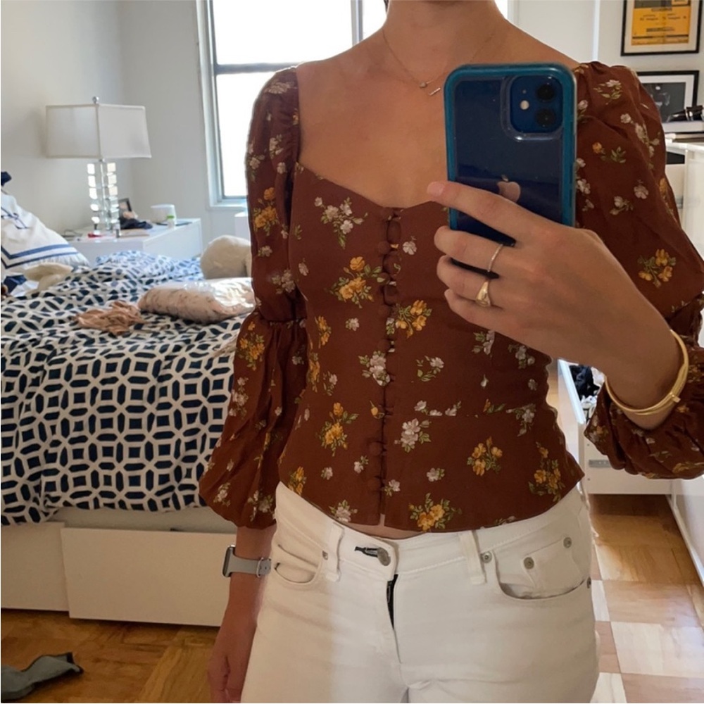 Reformation Floral Rust Blouse